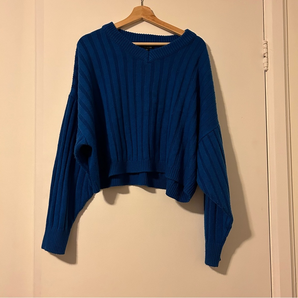 TOPSHOP Oversized Cropped Blue Sweater